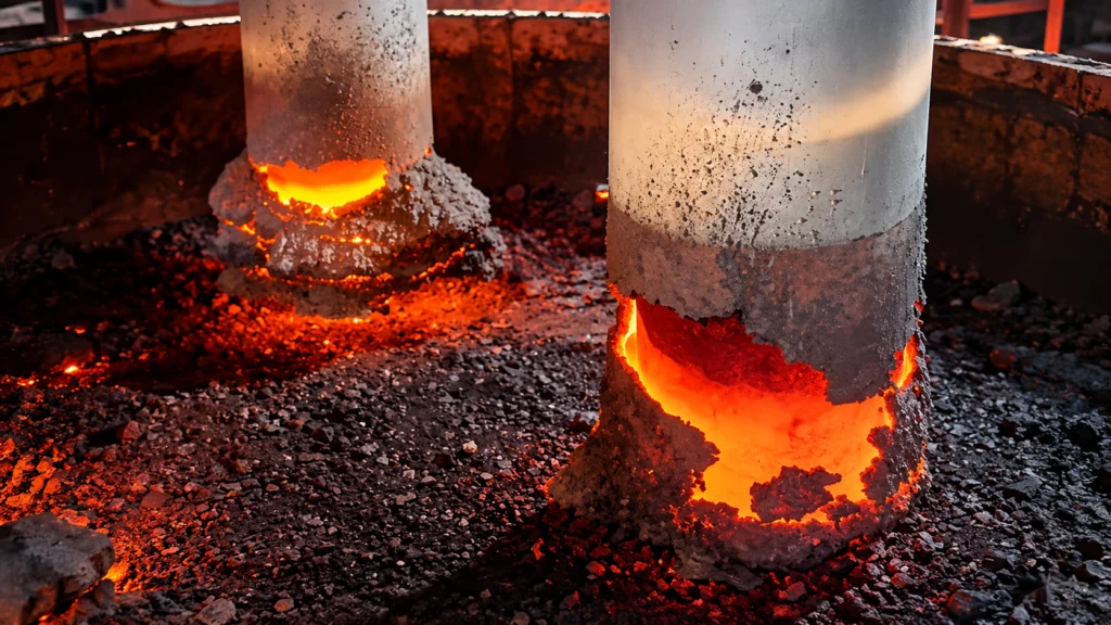 Graphite electrode sidewall loss can result from oxidation at exposed hot surfaces, uneven furnace atmosphere or heat, cooling or water-related conditions, arc or process instability, mechanical damage, connection effects, or material variation. Diagnose the pattern, location and timeline before changing grade or operation. Corrective action must address the confirmed exposure or defect, not the appearance alone.