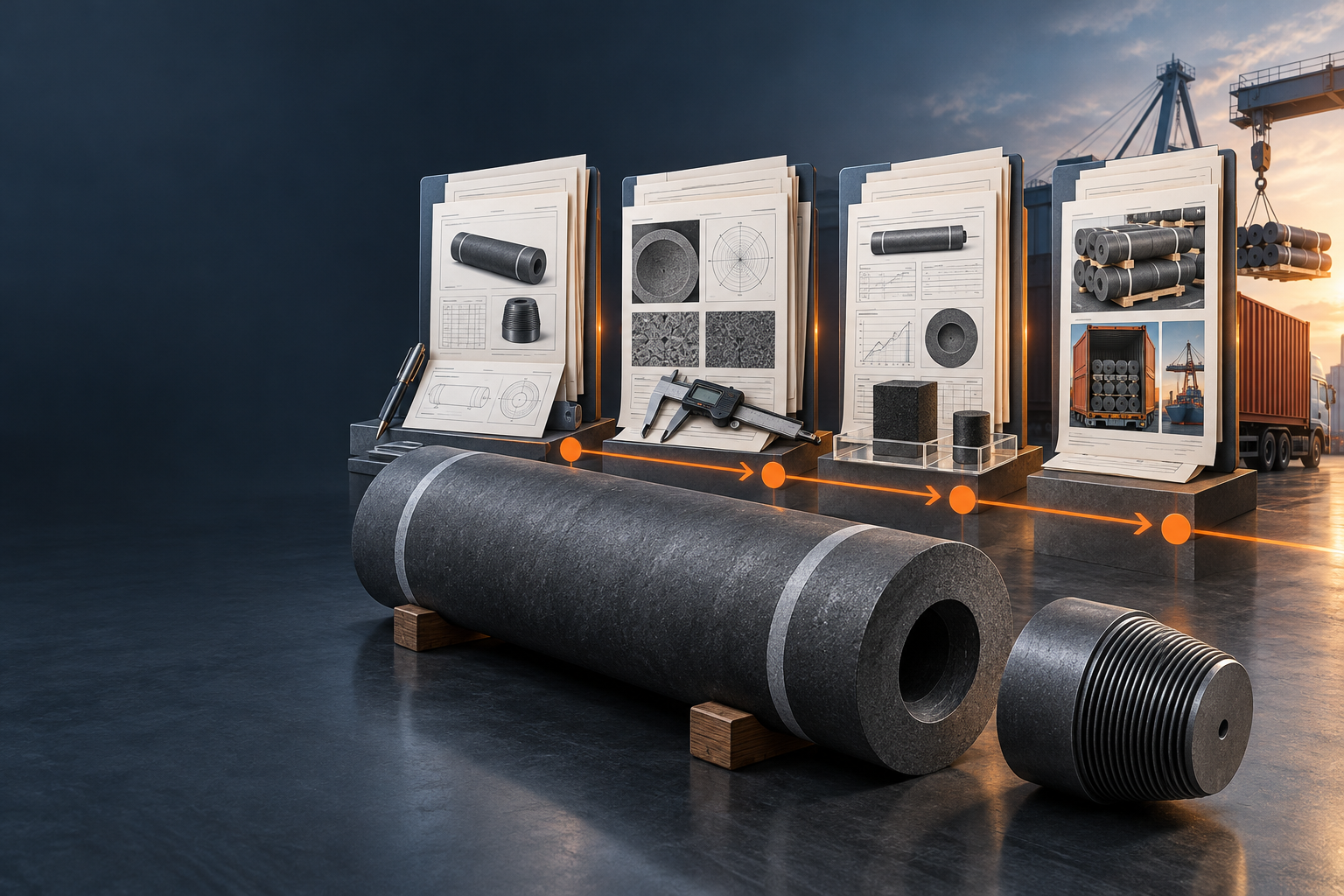 Conceptual illustration of graphite electrode drawings, inspection records and shipment documents